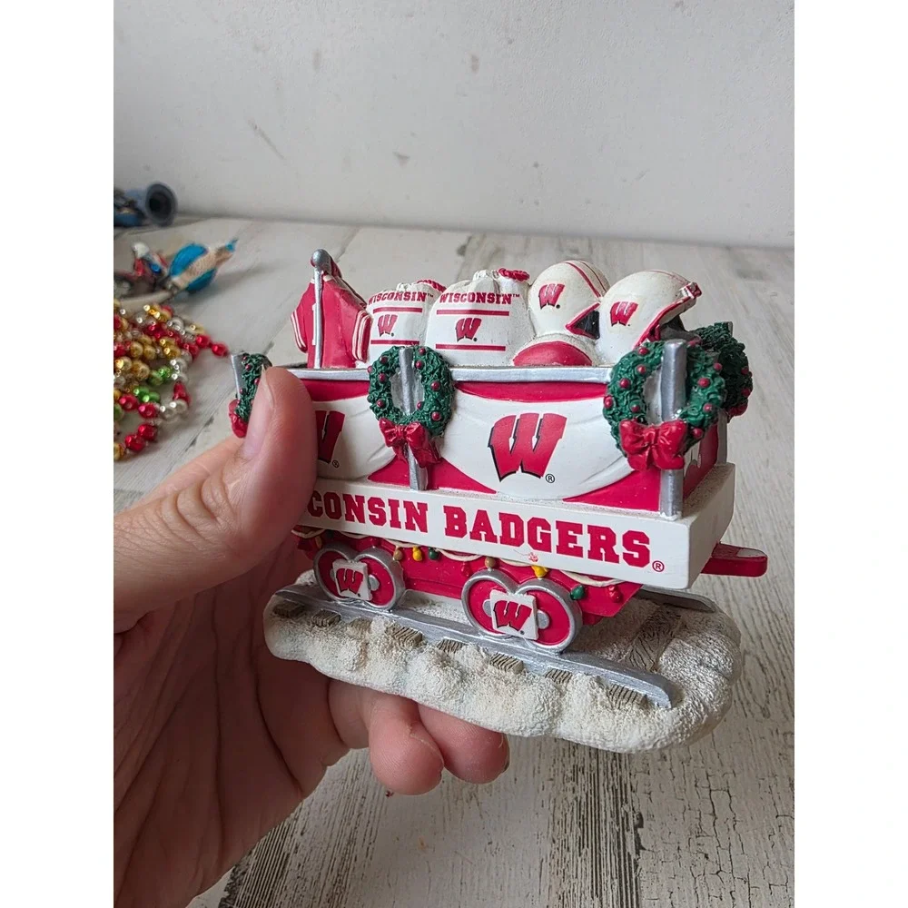 Danbury mint train football Wisconsin Badgers equipment Santa Express Xmas tree